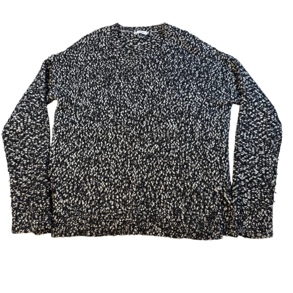 Vince womens black white varigated melange crew neck chunky knit sweater. Size S